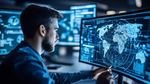 Man Analyzing Data on Multiple Screens