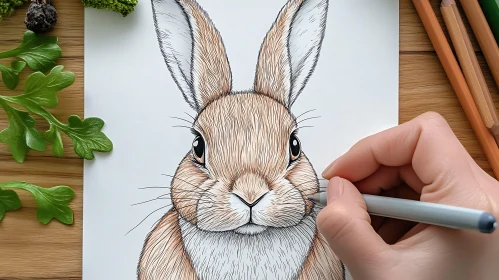 Detailed Rabbit Drawing in Progress