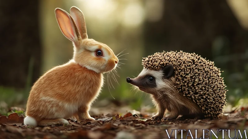 AI ART Rabbit and Hedgehog Friends in Nature