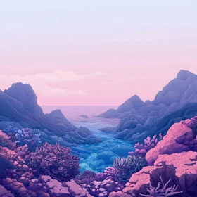 Tranquil Ocean View with Pink Sky