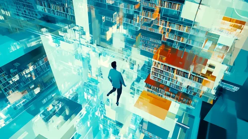 Man in Abstract Bookscape