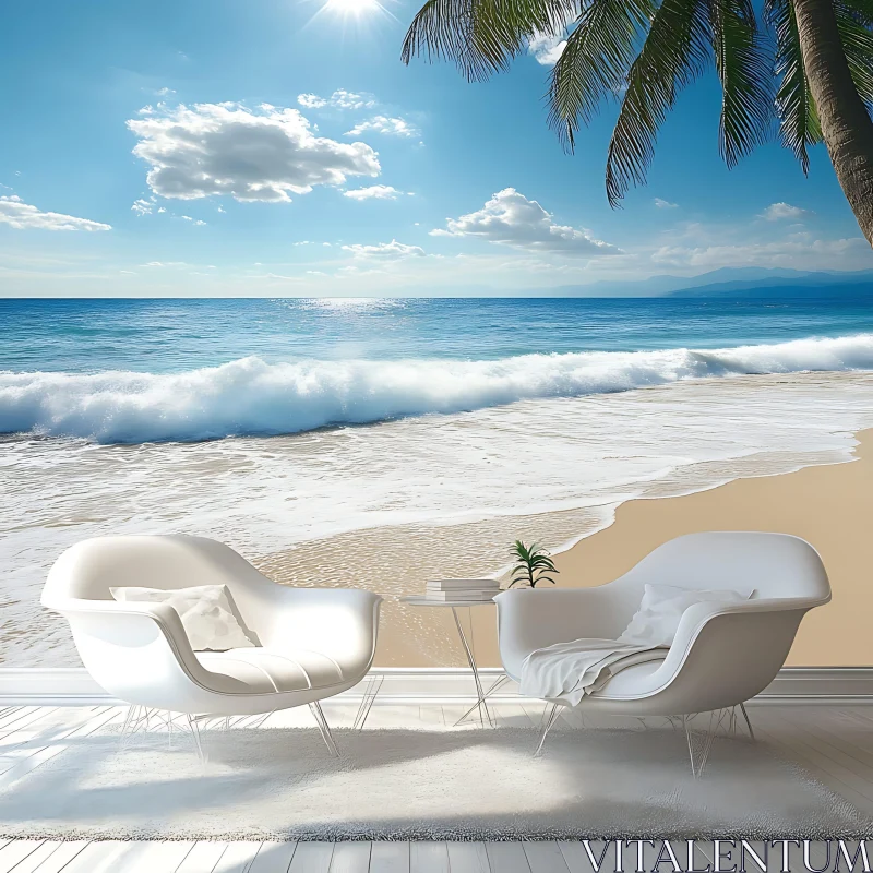 AI ART Coastal Serenity: Beach with Ocean View