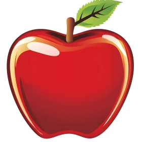 Shiny Red Apple with Green Leaf