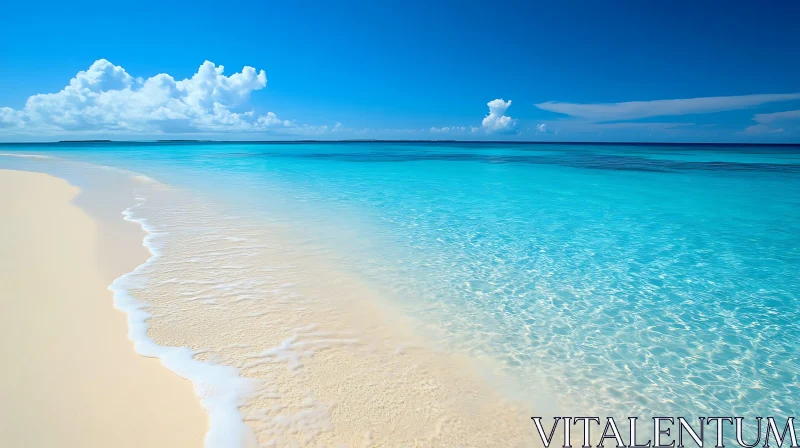 AI ART Tranquil Beach Scene: Turquoise Water and White Sand