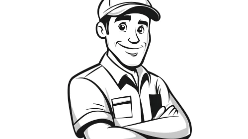 Smiling Man with Cap Cartoon Character