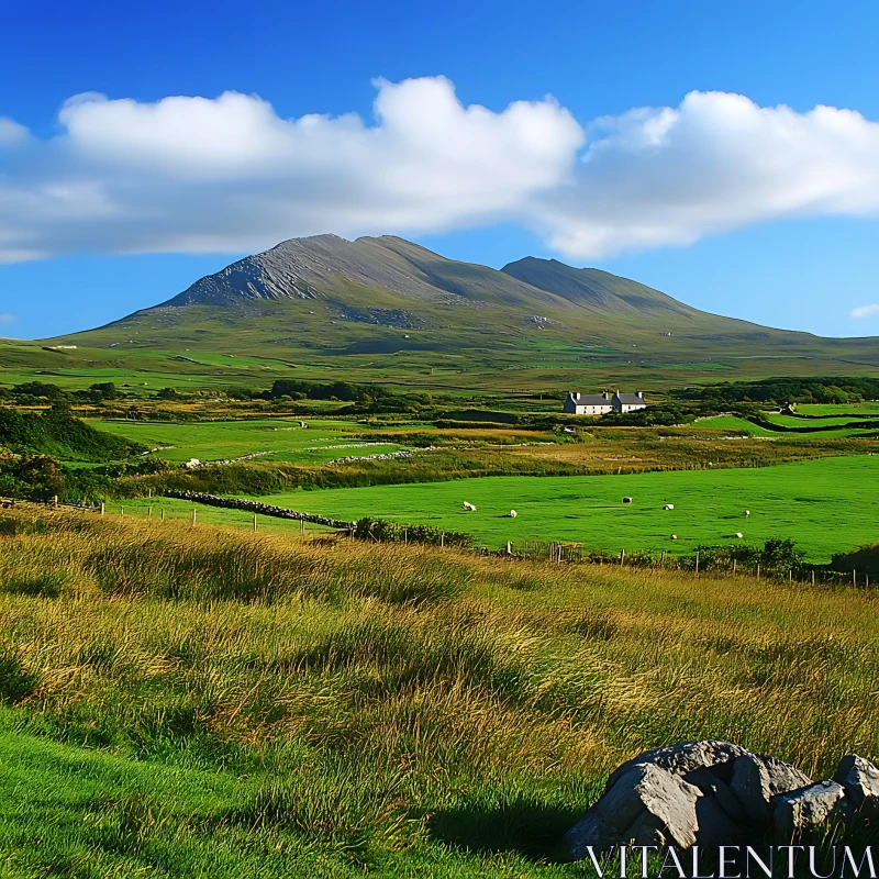 AI ART Scenic Mountain View with Green Pastures