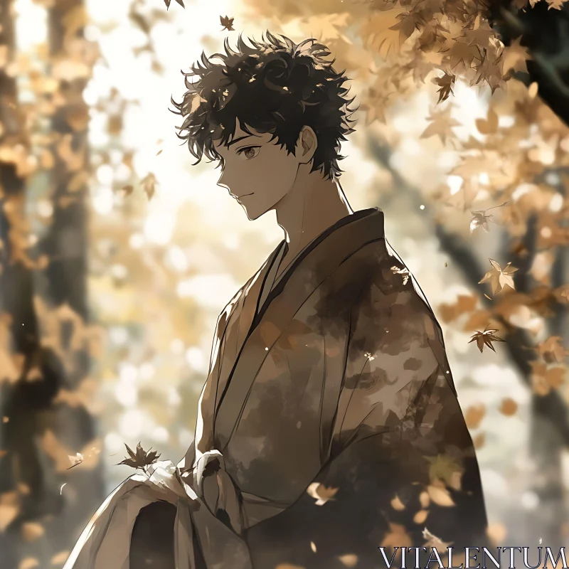 Tranquil Anime Portrait in Autumn Setting AI Image