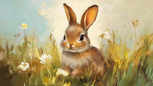 Rabbit among Flowers Art