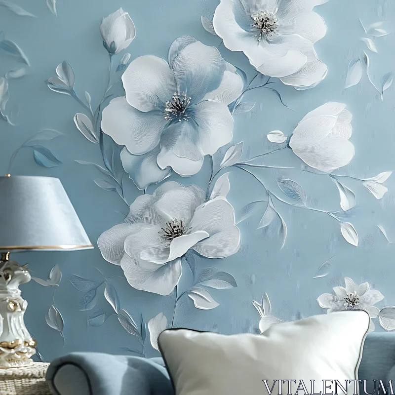 AI ART Serene Blue and White Floral Wall Decor