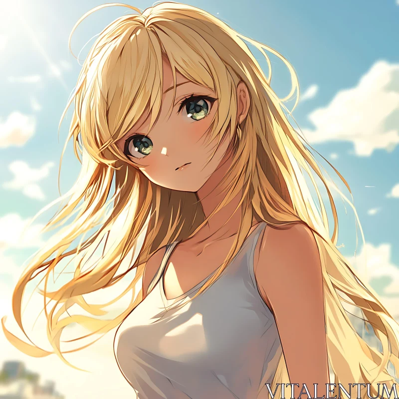 Serene Anime Girl with Blonde Hair AI Image