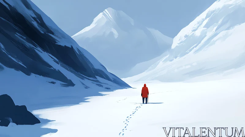 AI ART Red Coat in Winter Mountain Landscape