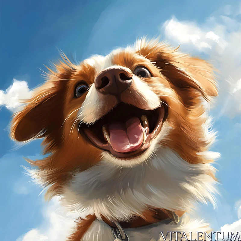 Ecstatic Puppy Against Bright Sky AI Image