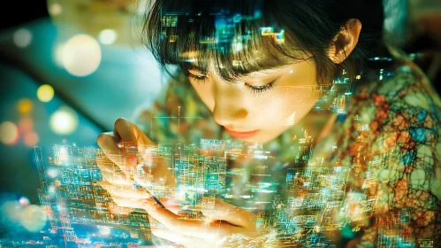 Girl Using Futuristic Glowing Device