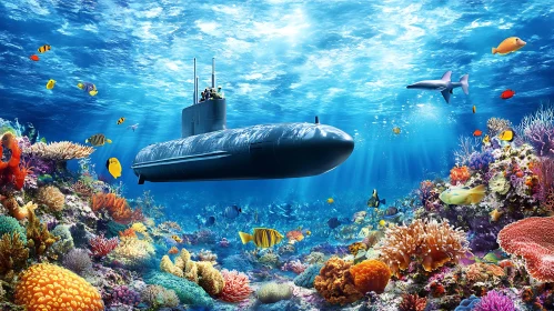 Underwater Voyage: Submarine and Coral Reef