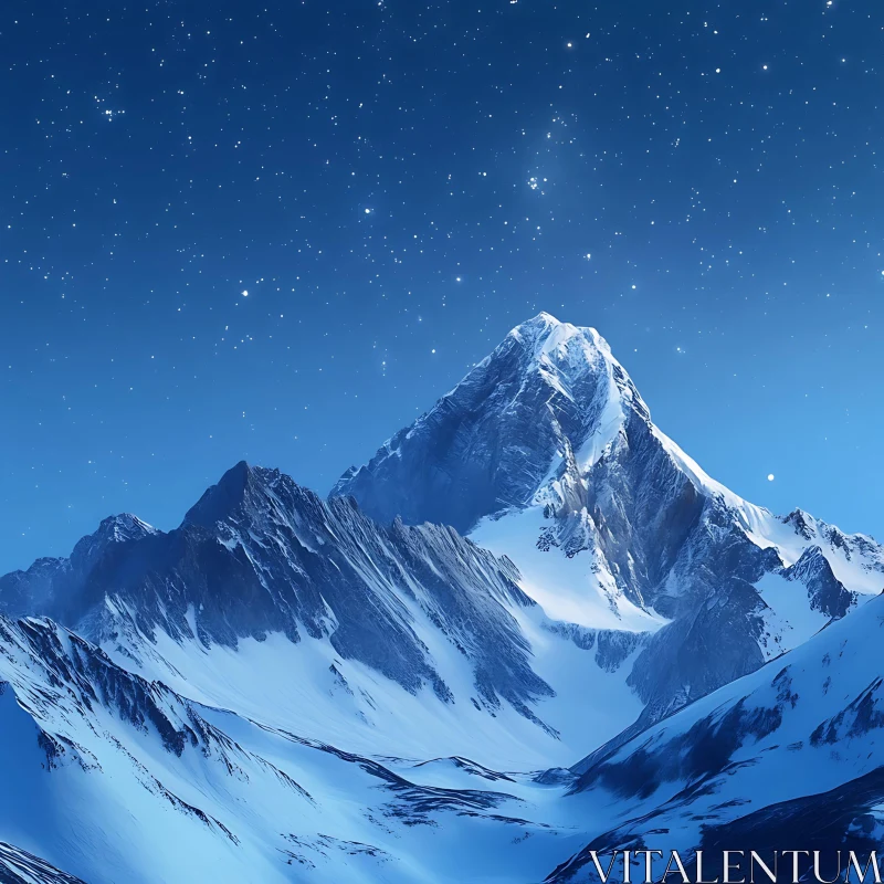 Winter Mountain Landscape at Night AI Image