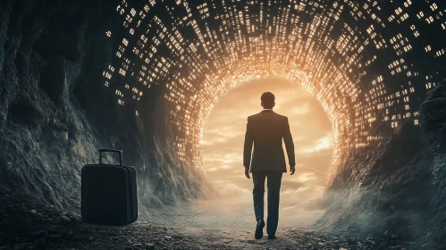 Man Walking into Data Tunnel