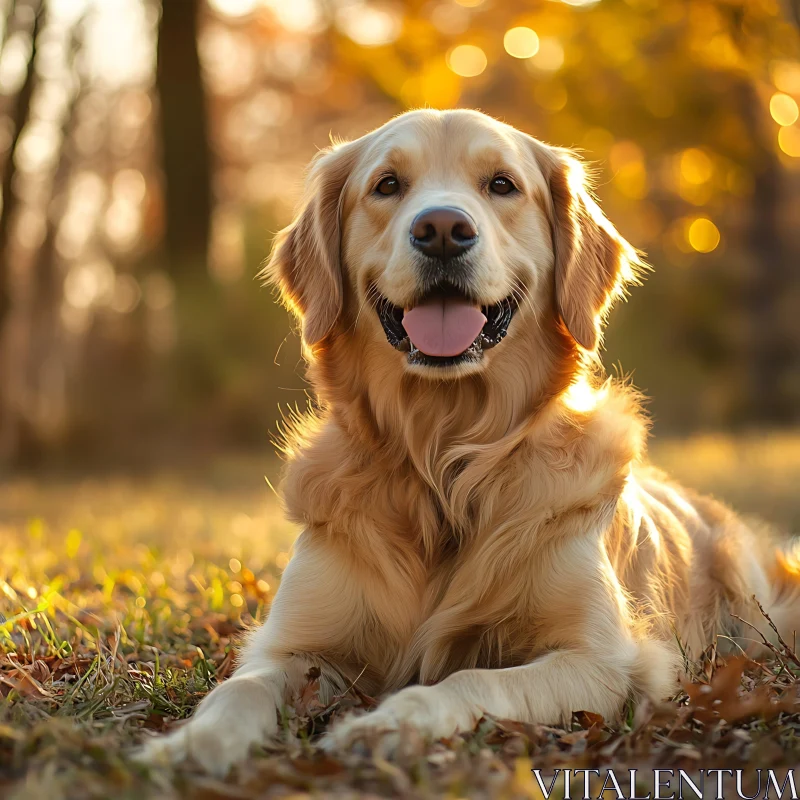 Happy Golden Retriever in Autumn Setting AI Image