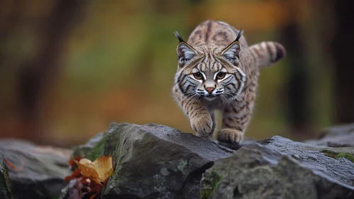 Wild Bobcat Walking on the Rocks