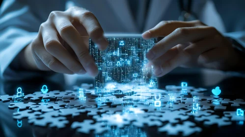 Abstract Digital Puzzle with Glowing Interface