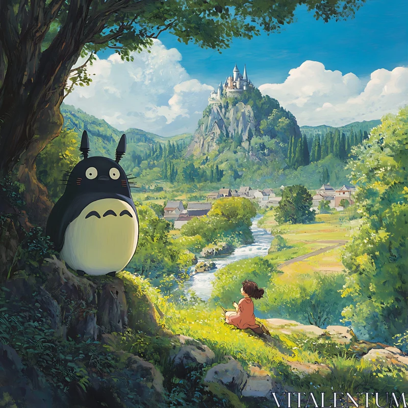 Whimsical Forest Encounter in Anime Art AI Image