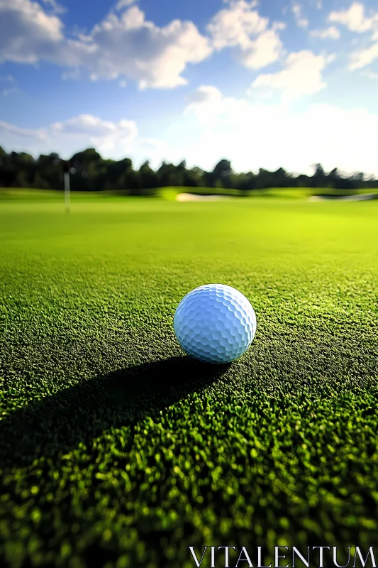 Golf Ball on Lush Green Fairway under Blue Sky , AI AI Image