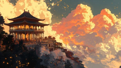 Golden Light Over Traditional Pagoda