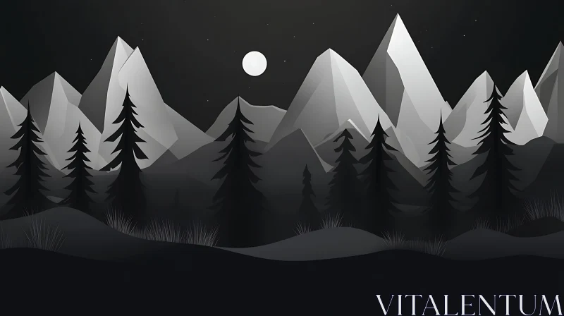 Serene Night Landscape with Mountains AI Image