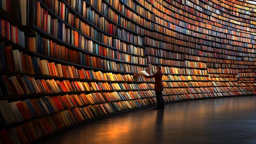 Curved Library with Countless Books