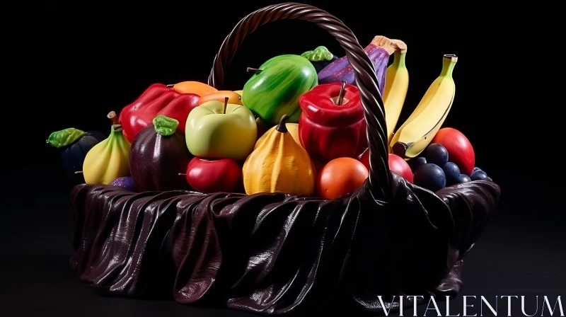 Captivating Basket of Fruits on a Black Background AI Image
