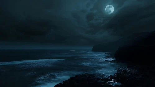 Night Seascape with Moon