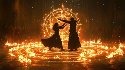 Silhouette Dance in Fire Circle