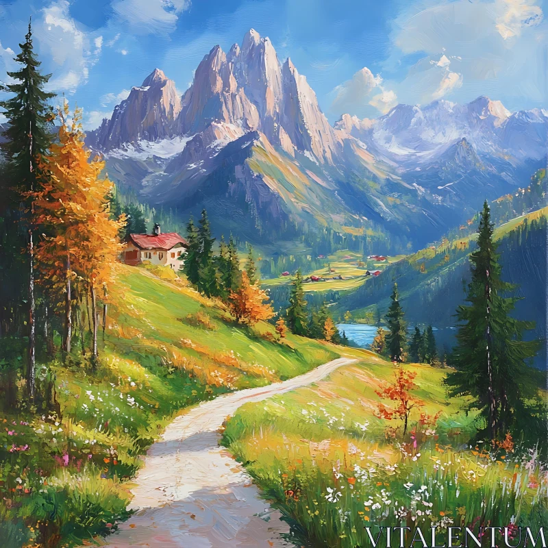 AI ART Mountainous Vista with Village and Trail