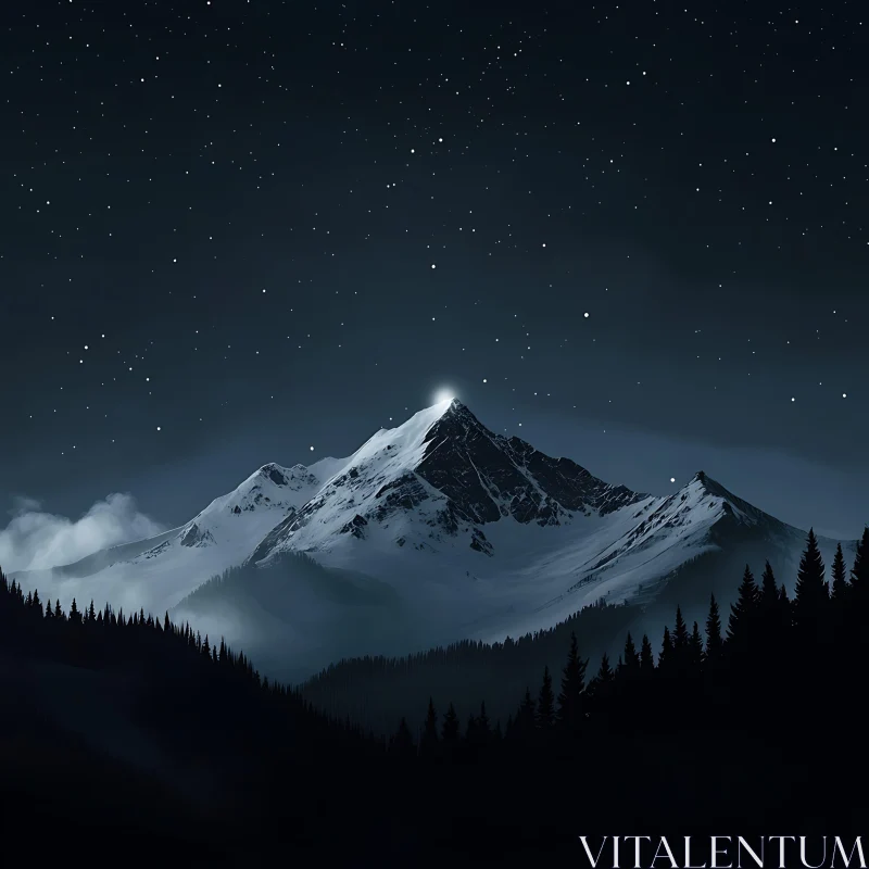 Night Mountain Landscape with Starry Sky AI Image