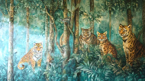 Wild Felines in Forest