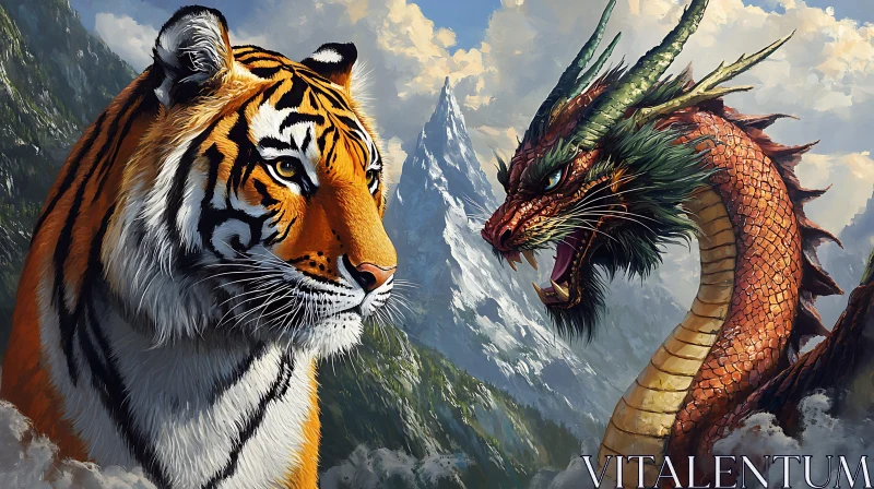 Epic Confrontation: Tiger versus Dragon AI Image