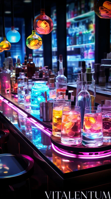 Glowing Nightlife: Colorful Bar Interior with Neon Lights AI Image