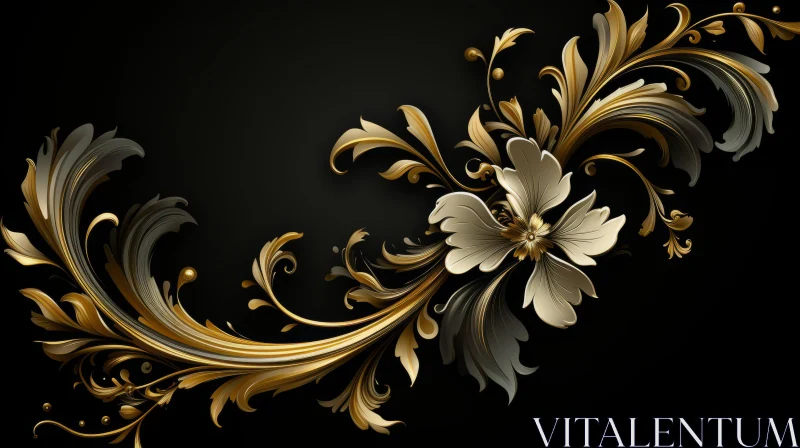 Golden Floral Design on Black Background: An Abstract Art Piece AI Image