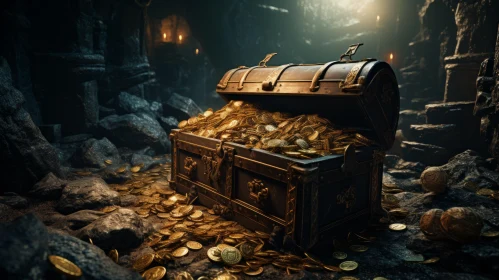 Mysterious Treasure Chest Filled with Gold Coins - Unreal Engine Artwork