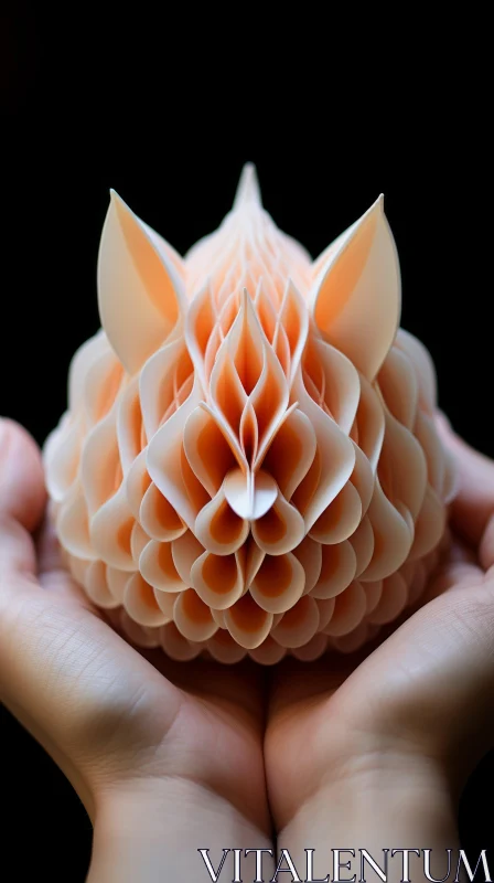 Orange Origami Cat Art Display - Fusion of Organic Forms AI Image