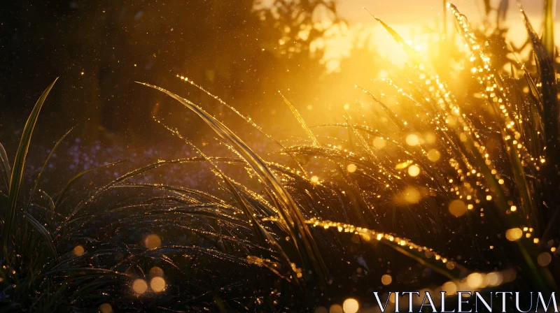 AI ART Golden Light on Dewy Grass