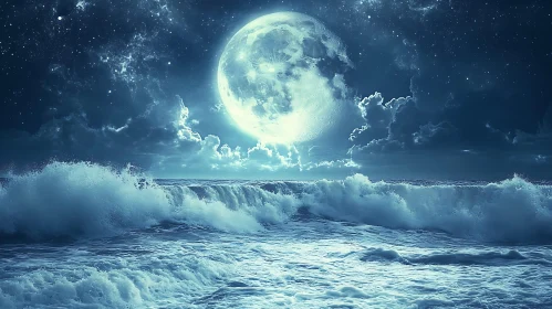 Night Ocean Under Moonlight