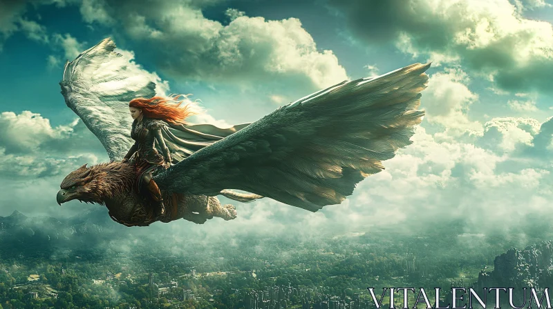 AI ART Fantasy Griffin Flight with Warrior