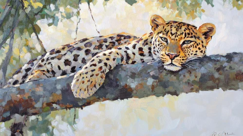 Resting Leopard on Tree Branch Art