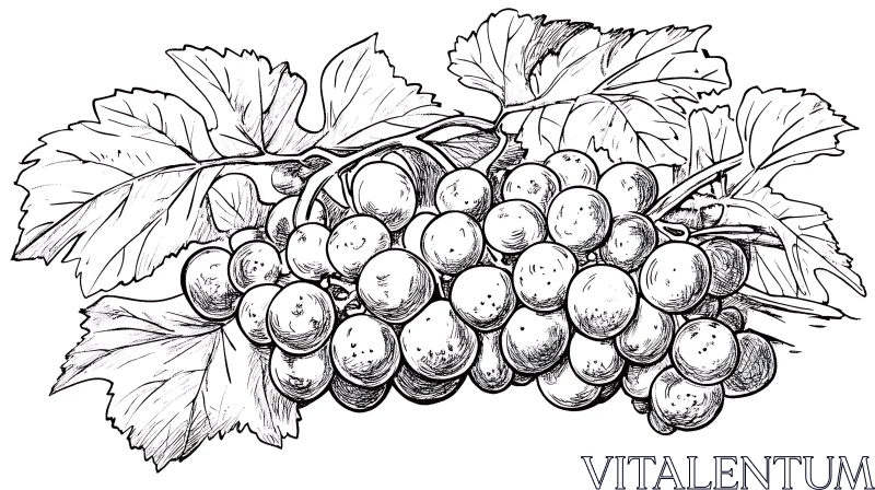 Monochrome Grape Bunch Line Art AI Image