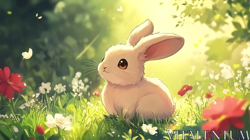 Whimsical Rabbit Amongst Wildflowers Art AI Image