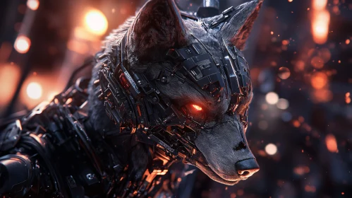 Futuristic Robotic Wolf with Red Eyes