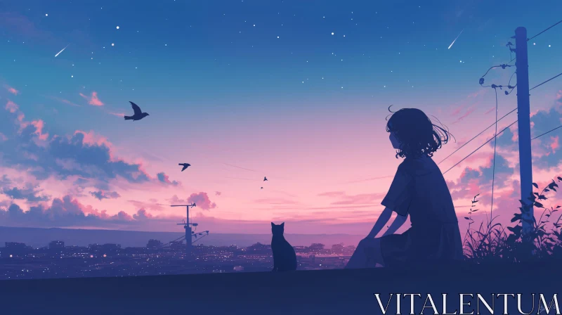 Rooftop Contemplation at Dusk in Anime Art AI Image