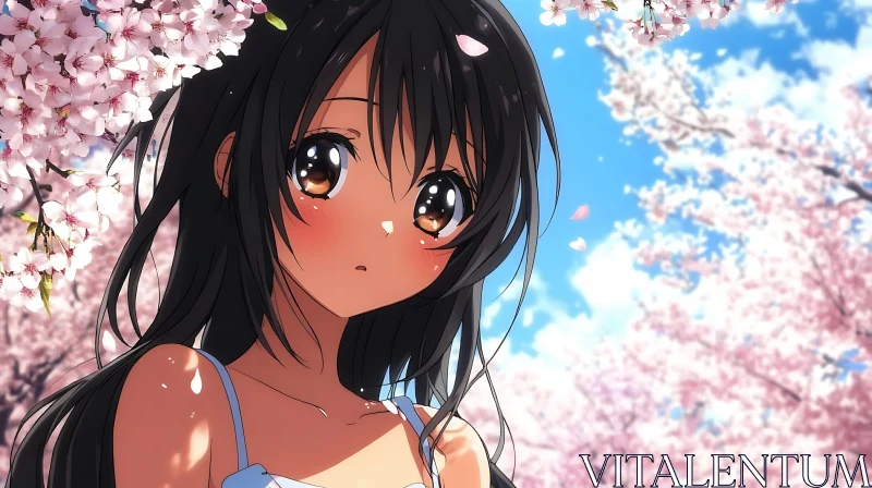 Beautiful Anime Scene in Cherry Blossom Season AI Image