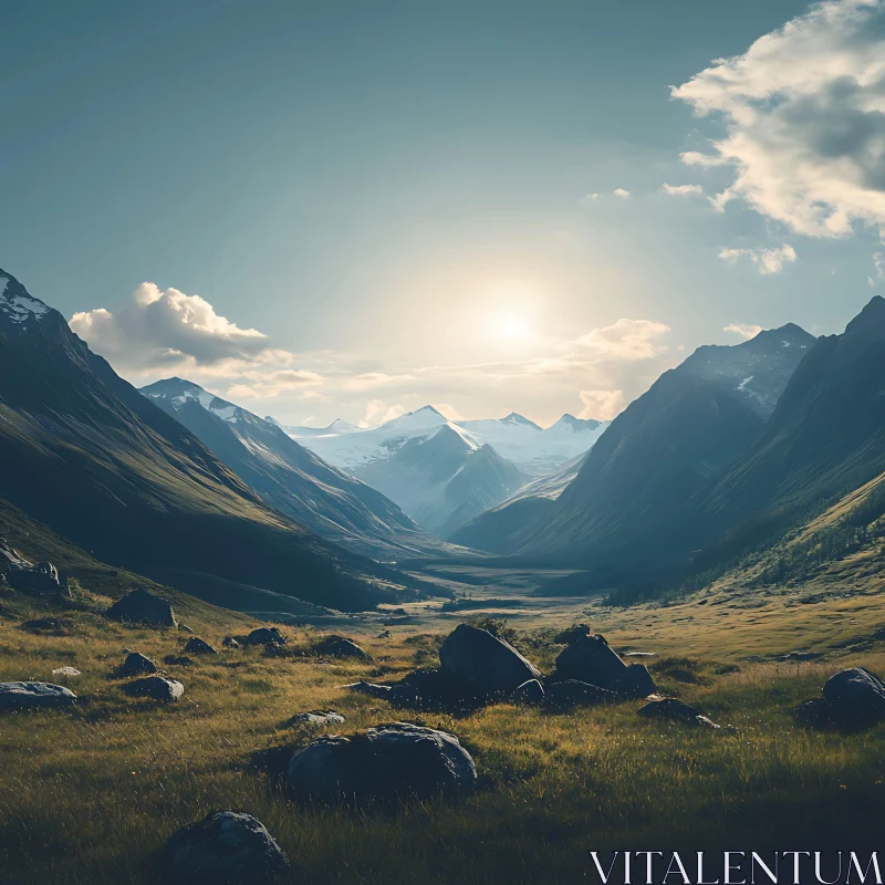 Majestic Mountain Range Landscape AI Image