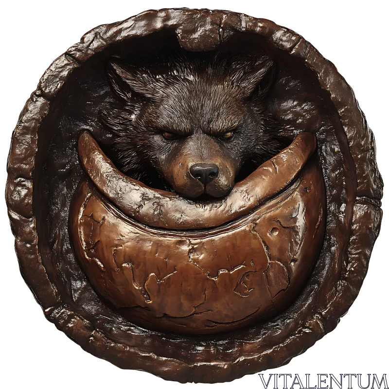 Bronze Bear Portrait Sculpture AI Image